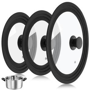lot 9867 image: Ptwola 3PCS Universal Pot Lids for Pans and Skillets, Tempered Glass Replacement Cast Iron Frying Pan Cover with Heat Resistant Silicone Rim, Fits All 6 to 12 Diameter Cookware