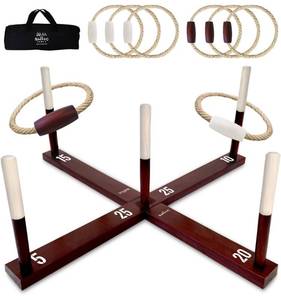 lot 9871 image: Swooc Games - Rustic Ring Toss Game (All Weather) - Easy Setup & Extra Games Included - Ring Toss Game for Adults - Outdoor Acitivities for Adults - Yard Toys for Kids - Backyard Fun - Outdoor Party