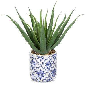 lot 9872 image: Briful Agave Plants Artificial Succulents Fake Plant in Blue Vase, 9 Tall Realistic Faux Aloe Vera for Home Decor Indoor Centerpiece Table Kitchen