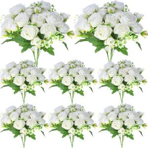 lot 9874 image: Geosar 8 Bundles Artificial Peonies Flowers,White