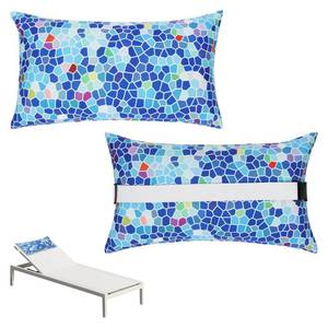 lot 9882 image: Rasugarlary Chaise Head Rest Pillows Set of 2, Waterproof Outdoor Lounge Pillow Lumbar Pillows with Insert Adjustable Elastic Strap Decorative Pillows for Patio Beach Pool Chair, Blue Geometric