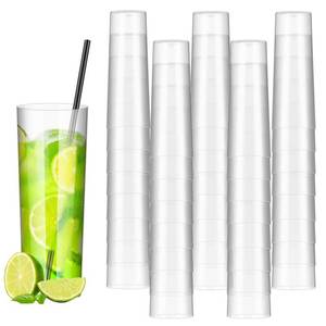 lot 9888 image: 9 oz Plastic Highball Glasses with Straws(set of 48), Collins Glasses