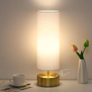lot 9891 image: 3-Way Dimmable Table Lamp, Touch Control Gold Bedside Lamp with White Shade