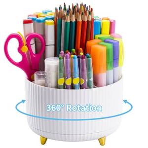 lot 9903 image: Marbrasse Desk Organizer, 360-Degree Rotating Pen Holder, Desk Organizers and Accessories with 5 Compartments Pencil Holder, Art Supply Storage Box Caddy for Office, Home��White��