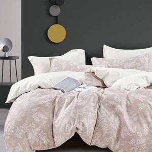lot 9907 image: ALEISSEL 100% Natural Cotton 3pcs Queen Duvet Cover Sets - Blush Beige Duvet Cover with Luxurious Off White Leaves Prints, Reversible Botanical Bedding Sets with Button Closure(Queen,90X90)