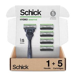 lot 10185 image: Schick Hydro Sensitive 5-Blade Razors for Men, 1 Handle & 5 Refills