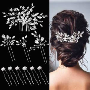 lot 10207 image: 10 pcs Bride Hair Pins Rhinestone Bridal Hair Piece for Women Crystal Hair Accessories for Bride Bridesmaids Flower Girls(Silver Gorgeous)