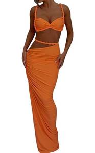 lot 10218 image: Wuitrie Sexy Two Piece Skirt Set for Women Summer Sexy Camisole and Slim Hip Long Skirt Solid Colour Maxi Skirts Sets