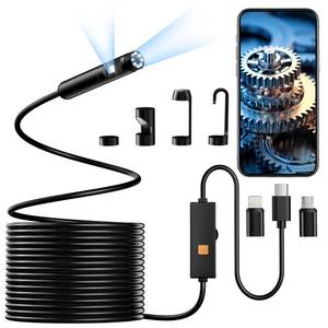 lot 10222 image: Endoscope Camera with Light, Dual-Lens 1920P HD Borescope Tools with 81 Adjustable LED Lights, 16.4FT Semi-Rigid Snake Cord IP67 Waterproof Inspection Camera for iPhone, iPad, iOS and Android Phone