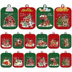 lot 10223 image: Jingmore 12 Pcs Christmas Pot Holders with Pocket Red Green Pot Holders for Kitchen Santa Claus Snowman Hot Pads and Oven Mitts Cute Farmhouse Oven Gloves Gift for Christmas Winter Baking Cooking