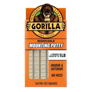 lot 10233 image: Gorilla Removable Mounting Putty, Natural Tan, 168 Pre-Cut Squares, 1-Pack