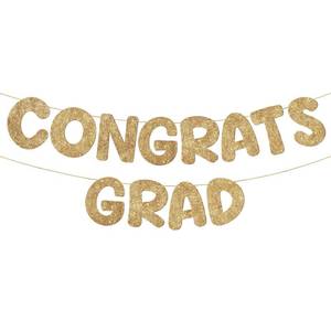 lot 10273 image: Fulmoon Pre Strung Congrats Grad Banner Glitter Congratulations Banner College Graduation Sign Class of 2026 Grad Party Decorations for High School University Graduation Party Favor(Champagne Gold)