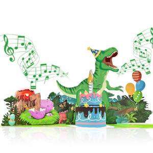 lot 10285 image: 3D Greeting Pop Up 7th Birthday Card with light and music, dinosaur card For Boy, Nephew, Grandson, Son, Toddler, with Envelope, Message Card - Open it play plays hit song Happy Birthday (7th)