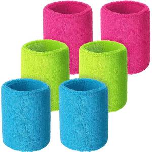 lot 10287 image: Willbond 6 Pcs Wrist Sweatbands Sports Wristbands for Competitions Absorbent Sweatbands for Basketball Tennis Football Running Working(Neon Pink, Neon Green, Sky Blue)
