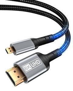 lot 10298 image: Getrish 8K Micro HDMI to HDMI Cable 6.6FT, Micro HDMI 2.1 Adapter Cord, 48Gbps 8K60Hz 4K240Hz Support HDR eARC Dolby Compatible with Camera, Raspberry Pi 5 4, GoPro Hero 76, Tablet, Laptop