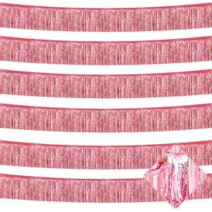lot 10299 image: 6 Pack 10 Feet Foil Fringe Garland Metallic Tinsel Streamers Banner Wall Hanging Curtain Backdrop for Parade Floats, Bachelorette, Wedding, Birthday, Halloween, Christmas Party Decorations(Pink)