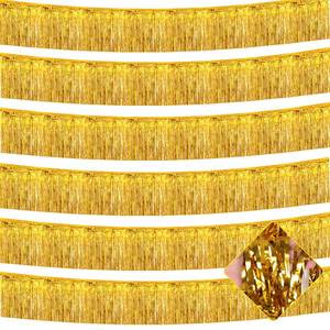 lot 10300 image: 6 Pack 10 Feet Foil Fringe Garland Metallic Tinsel Streamers Banner Wall Hanging Curtain Backdrop for Parade Floats, Bachelorette, Wedding, Birthday, Halloween, Christmas Party Decorations(Gold)