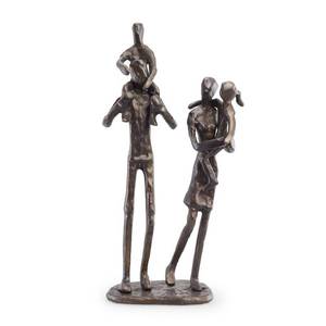 lot 10311 image: Danya B. Parents Carrying Kids Bronze Sculpture - Contemporary Metal Shelf Decor for Home or Office, Celebrating Family of Four, Gift for Couples