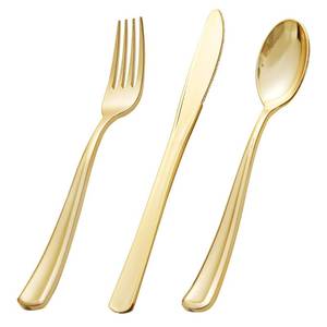 lot 11213 image: bUCLA 600-Piece Gold Plastic Disposable Cutlery Set