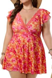 lot 12197 image: COCOPEAR Plus Size One-Piece Swimsuit with Ruffled Sleeves XL