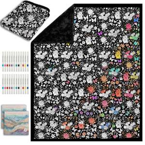 lot 13923 image: ZHOYIMIMI DIY Cozy Coloring Blanket with 24 Markers