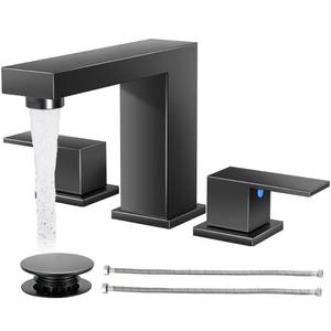 lot 13994 image: Cobbe Matte Black Widespread Bathroom Sink Faucet