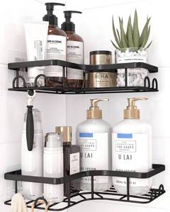 lot 14340 image: Sakugi Black Corner Shower Caddy Adhesive 2-Pack