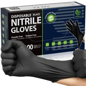 lot 14370 image: Swiftlite Nitrile Gloves Disposable 4 Mil Black Large 100