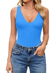 lot 14399 image: Avidlove Bodysuit Tank Top Deep V Neck Sleeveless Blue S