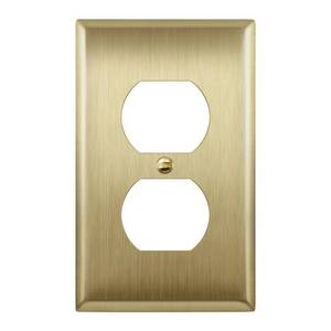 lot 14415 image: Enerlites Duplex Receptacle Outlet Metal Wall Plate, 1-Gang Brushed Brass
