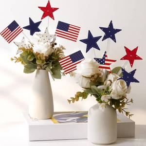 lot 14416 image: Bunny Chorus Patriotic Wood Star Picks 12-Piece Set