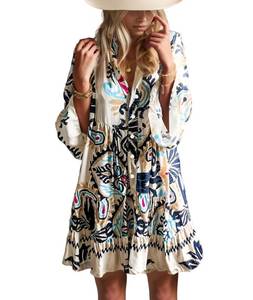 lot 14450 image: Opemiby Womens Floral Boho Mini Dress- Size M