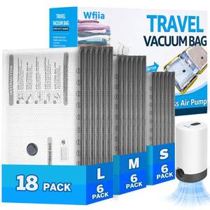 lot 19179 image: 18 Packs Vacuum Bags for Travel with Rechargeable Pump, 3 Sizes Vacuum Seal Bags for Clothing, Compression Vacuum Travel Bags for Luggage, Vacuum Packing Bags for Closet Organization