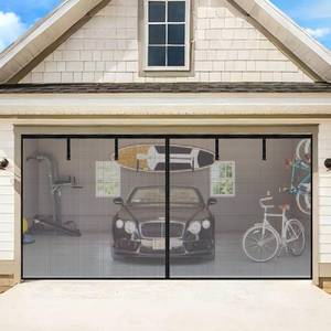 lot 19187 image: Garage Door Screen for 2 Car Garage,16X7FT Heavy Duty Magnetic Garage Screen,Durable Screen Door Mesh,Keep Bugs Out, Pet and Kid Friendly Door Screen, Black
