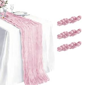 lot 20223 image: 3 Pack Light Pink Cheesecloth Table Runner 21 x 120 Inch Boho Gauze Sheer Table Runner 10FT Long for Wedding Baby Shower Bridal Shower Easter Holiday Birthday Home Decor