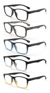 lot 20232 image: FoxMook 5-Pack Large Reading Glasses with each Pouch Cloth for Men Women Blue Light Blocking Spring Hinge Readers, C1 C2 C3 C4 C5 1.25 x