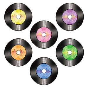 lot 20245 image: Vuzvuv 48Pcs 70s 80s 90s Disco Records Paper Cutouts with 100Pcs Glue Points,Records Cut Outs Bulletin Board Decorations for Birthday Party Theme Decor Supplies