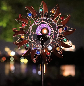 lot 7185 image: Solar Garden Stake Light Color Changing LED Crackled Glass Ball 75in