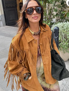 lot 8380 image: Brown Fringe Jacket Size M 92% Polyester
