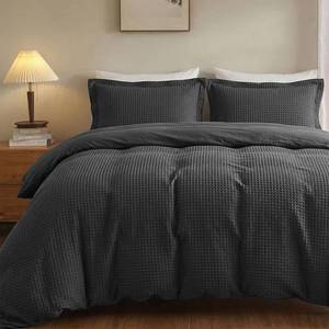 lot 1003 image: Easthome 100% Cotton Full Duvet Cover Set with 2 Pillow Shams, Dark Grey