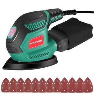 lot 1010 image: HYCHIKA Detail Sander, 14,000 OPM Compact Electric Sander Tool with 12 Pcs Sandpapers,Efficiency Dust Collection System,Suitable for Tight Spaces Sanding,Polishing,Removing Paint in Home Decoration