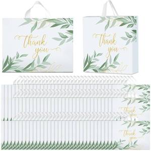 lot 1958 image: 200 Pack Large Thank You Bags with Handles, Merchandise Bags, Sage Green