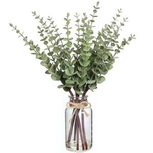 lot 1963 image: 17.5 Artificial Eucalyptus Stems in Glass Vase with Faux Water(Sage Green)