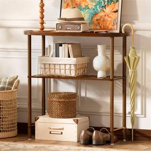 lot 1968 image: Small Entryway Table Bamboo 30.7, Narrow Hallway Table 2-tier, Slim Console Table with Anti-fall Edge, Sofa Side Table 5min Easy Assembly, Small TV Stand for Bedroom, Indoor Plant Stand, Dark Walnut