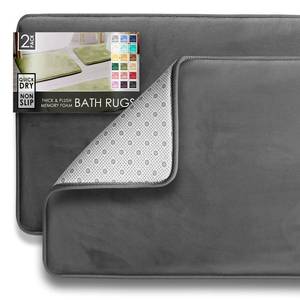 lot 1973 image: Clara Clark 2 Piece Bathroom Rugs Bath Mat Set, Velvet Memory Foam Bath Mats for Bathroom - Non-Slip, PVC Backing Bath Rugs, Washable - Dries Quickly, Grey
