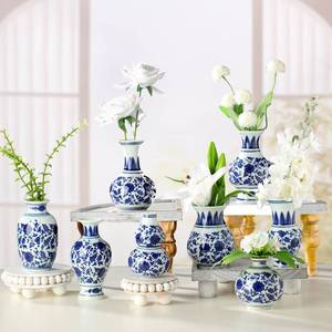 lot 1981 image: Dandat 8 Pcs Small Blue and White Ceramic Vase, Chinoiserie Floral,Classic
