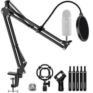 lot 1982 image: InnoGear Microphone Stand Mic Boom Arm for Blue Yeti HyperX QuadCast S SoloCast Snowball Fifine K669B and other Mic, with Shock Mount Windscreen Pop Filter Mic Clip Holder Cable Ties, Medium