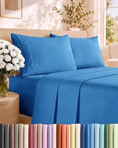 lot 1987 image: Queen Size 4 Piece Sheet Set - Breathable & Cooling Sheets - Royal Blue