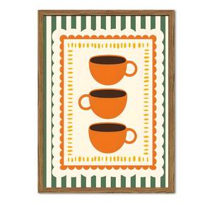 lot 1988 image: Cute Coffee Bar Wall Art Vintage Orange Cups Kitchen Wall Decor Picture Trendy Green Striped Cafe Poster Canvas Painting Prints for Living Dining Room Bedroom 12x16 inch Wood Framed