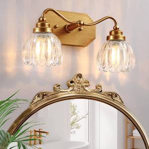 lot 1992 image: CmnVmn 2 Light Gold Vintage Vanity Lights, Antique Brass Finish